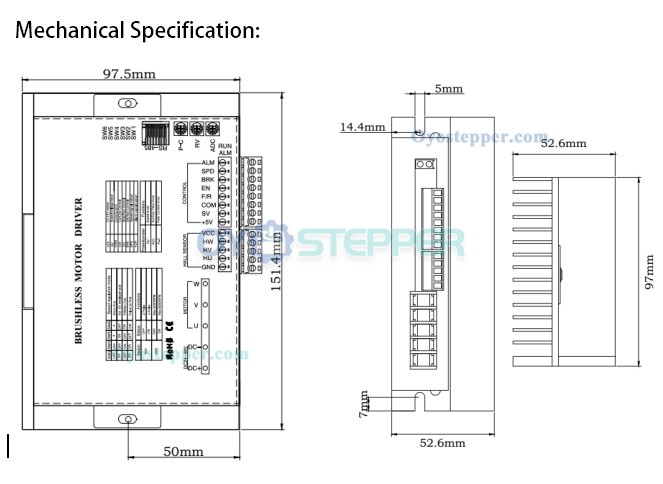 Oukeda Brushless DC Motor Driver Controller 24-48V 30A 850W for Φ60mm/80mm/86mm BLDC Motor